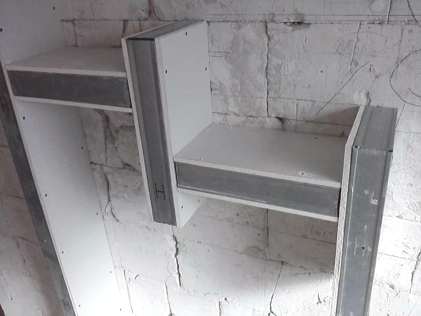 For the manufacture of shelves, drywall sheets and a metal profile are required.
