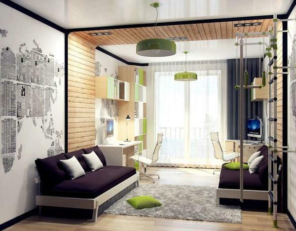 Juventude quarto - uma sala onde facilmente combinar papel de parede brilhante e mobiliário original