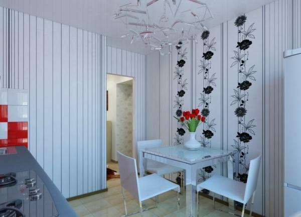 Vytvoriť krásny interiér s kombináciou tapiet a môže byť v kuchyni