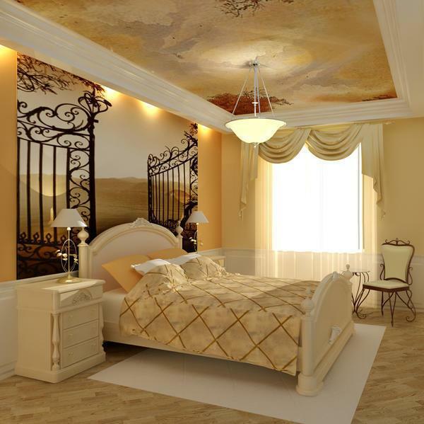 ahenkli bakmak klasik tarzda bir yatak odası için, yumuşak ve nazik renklerde çizmek gerekir