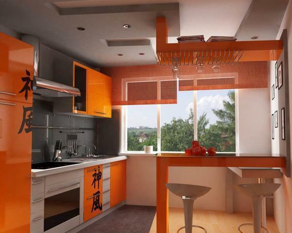 Many designers advise to decorate the kitchen, using white and orange colors