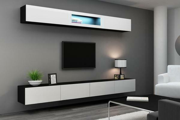 Original decorate the living room with a glossy wall in the style of high-tech