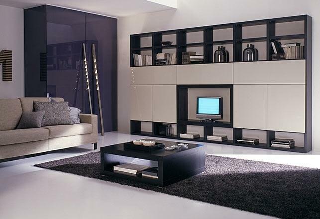 Baldai už modernaus stiliaus nuotrauka kambaryje: Moduliniai sėdėjimo sistemos patalpoms, spintelės ir kėdės, lentynos