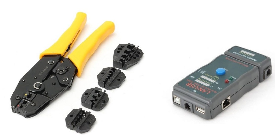 RJ45 pistik Etherneti jaoks: keerdpaarpressimise skeemid 4 või 8 südamiku jaoks vastavalt Interneti-võrgukaabli värvidele