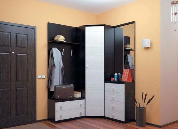 A small corner hallway will quickly and easily hide both outer clothing and shoes