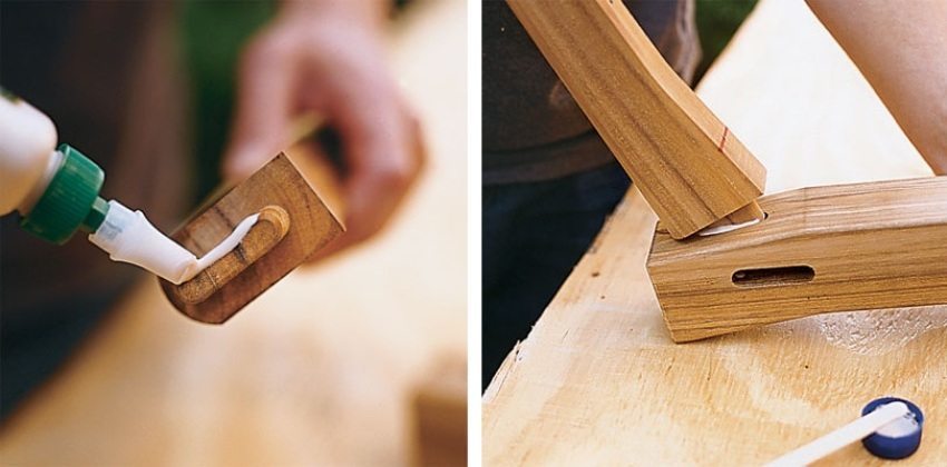 Wooden bench swing-step 2: application of the adhesive and the bond between the components