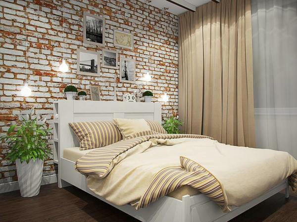 The bedroom, designed in the loft style, looks pretty rough, but it