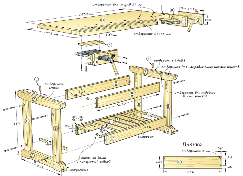 Bevor Sie Ihre eigene Werkbank aus Holz bauen, sollten Sie alle für den Zusammenbau notwendigen Teile herstellen.