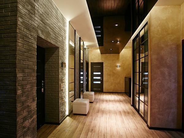 Salão moderno deve ser fácil, portanto, não ser supérfluo para usar um mobiliário compacto, prateleiras e gavetas