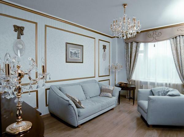 Using molding, you can give extraordinary expressiveness to the walls of the living room, highlighting a certain zone