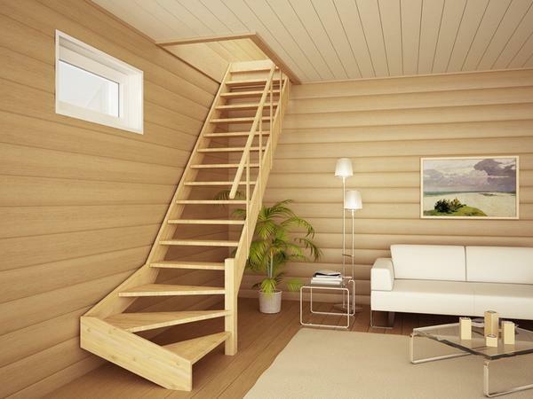 Holztreppe in den zweiten Stock im Hause von Fotos, mit ihren Händen Innenauskleidung aus Holzkonstruktionen aus