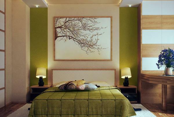 Two-tone wall decoration will help to make zoning in the bedroom correctly