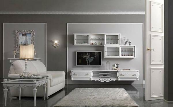 Furniture walls in the neoclassic style, as a rule, are made in white or pastel colors