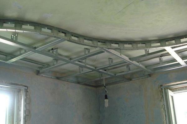 Pri vgradnji okvir mavčnih plošč na stropu morajo biti pravilno nastavljen za tračnice in ga pritrdite z vložki