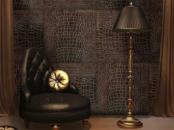Wallpaper for crocodile skin, predominate in interiors designed for business receptions and meetings