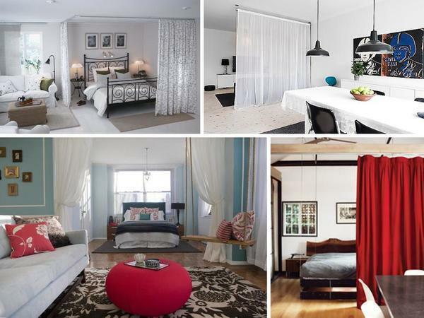 Zoning the room with curtains: how to divide into two zones, photo, how to partition off on 2, the separation zone