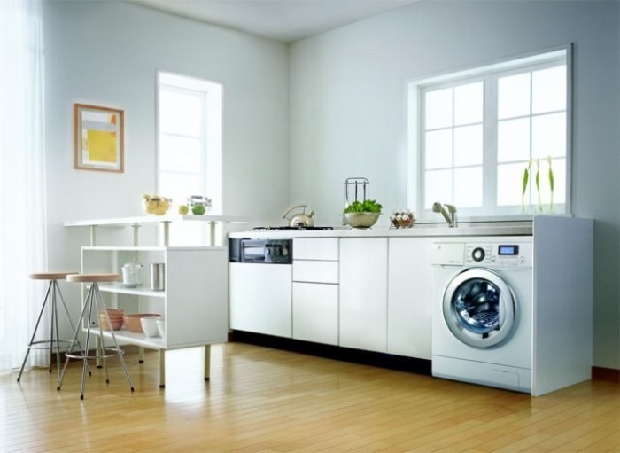 Kitchen with integrated washing machine