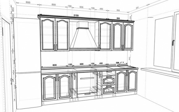 Práca kuchyne kresba - 3D dizajn, ktorý ste videli v prvom obrázku