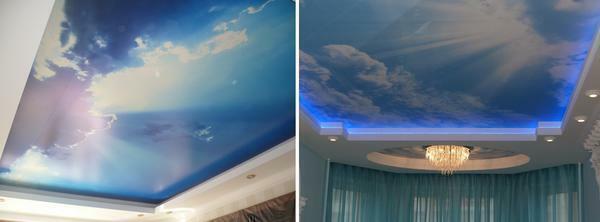 You can get a ceiling in the form of a sky in two main ways: using photo printing or a combination of printing and highlighting