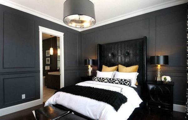 beyaz siyah Yatak odası: tasarımı ve iç fotoğrafları, parlak desenli mobilya tonları, bir stil ve renk ayarlanır