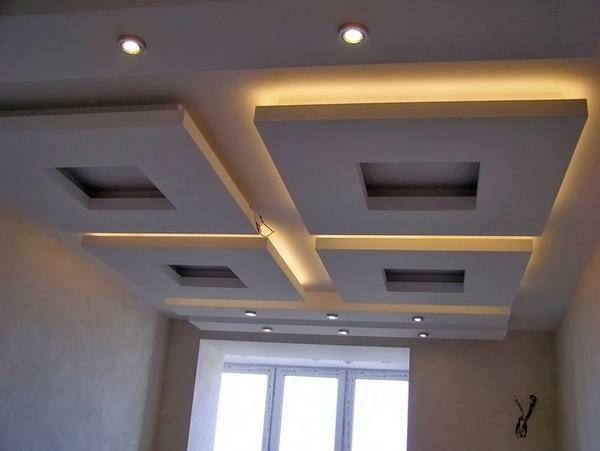 A beautiful niche of plasterboard on the ceiling will hide the main disadvantages and unevenness of the ceiling surface
