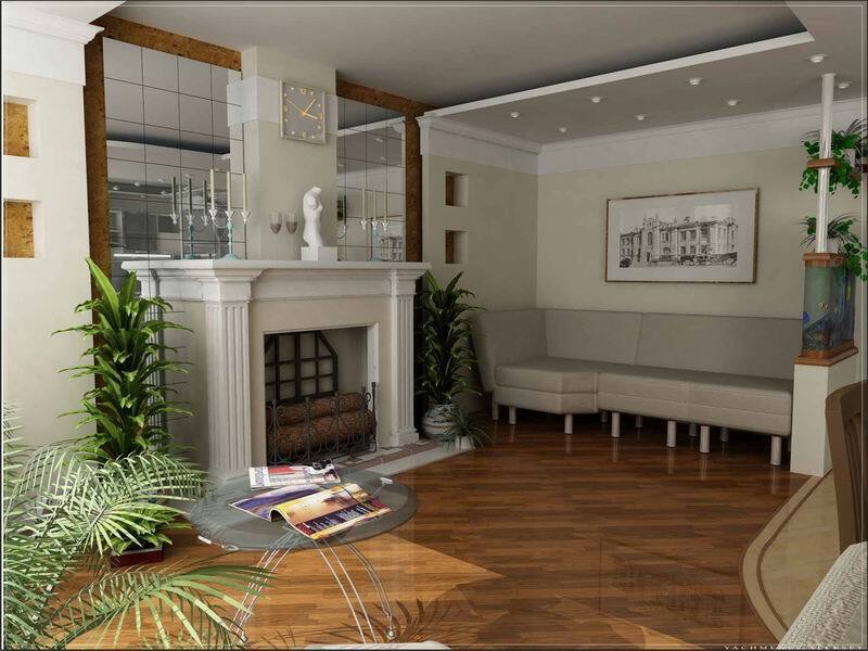 Desain desain ruang tamu: ide tentang memanjang ruang makan-dapur interior putih