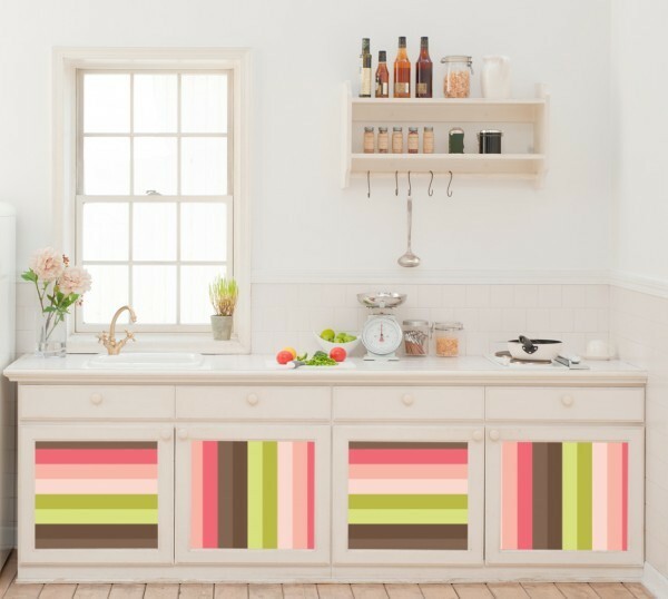 A cabinet fronts with colored stripes