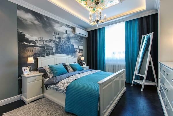 Turquoise color in combination with white is able to visually increase the space