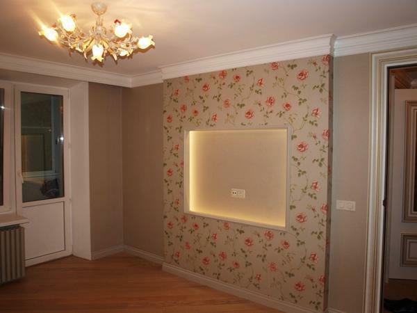 In addition, you can decorate the drywall niche with beautiful wallpaper
