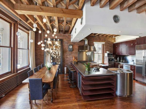 Ceilings in the style of the loft are characterized by a complex configuration and the presence of a large number of beams