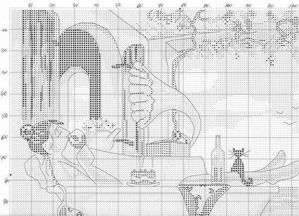 Cross-stitch embroidery monochrome scheme for free chic ladies: in the hat of the cross lady, comic scheme in the bath, download