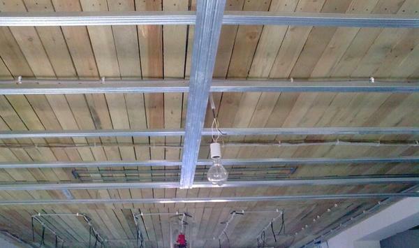Wooden ceiling will serve as a frame for plasterboard
