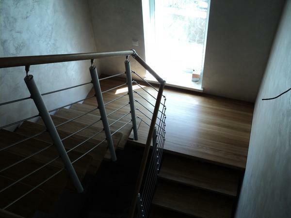 Two-march staircase: with a platform to the second floor, photo sizes, from a metal profile, drawing and calculation, with a turn of 180, U-shaped with an intermediate in a private