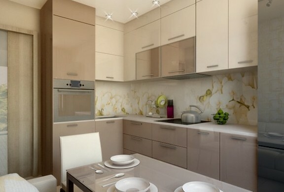 Projektowanie kuchni 10 m2 powstał w beżu
