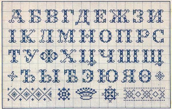 Alfabetet korsstygn schema: Ryska för det metriska och engelska blomma, fria bilder, flickor och siffror