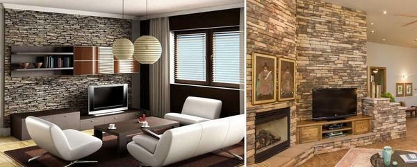 Decorative stone can provide reliability, strength and heat resistance of walls in the living room
