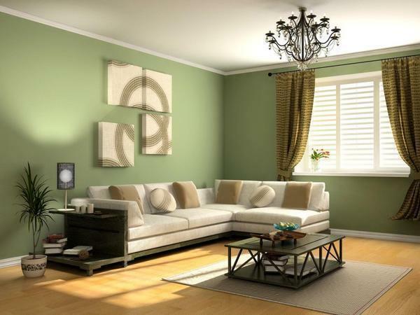 Beautifully add to the interior of the green guest room will help you stylish modular paintings or other elements of decor