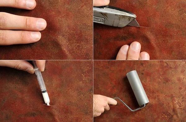 Alternativno, kako bi se uklonili mjehurići na pozadinu nakon lijepljenja mogu se koristiti za pisanje nož