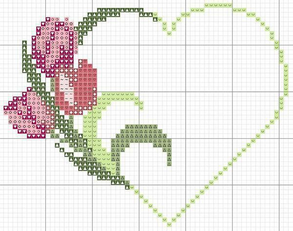 An excellent option for beginners is the embroidery scheme in the form of a heart