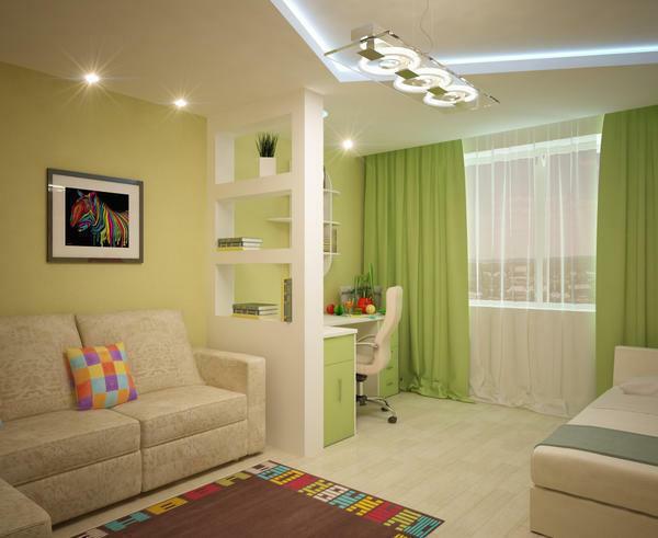It is extremely important that the color design of the sleeping area and the living room coincides in its style