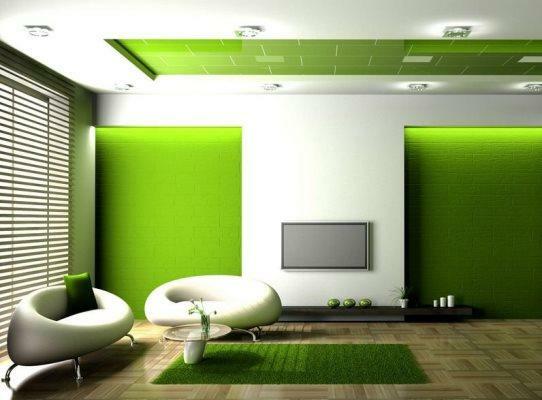 Green color in the design of the living room will make the room comfortable and cozy