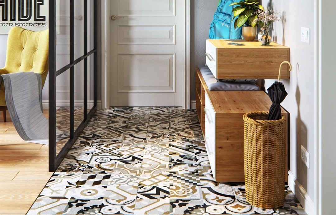 A variegated print is a great solution for a hallway