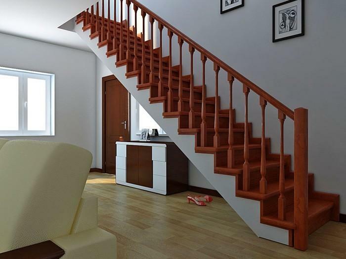 Direct stairs: to the second floor is angular, the types and sizes are vertical, how to make and lean against the wall