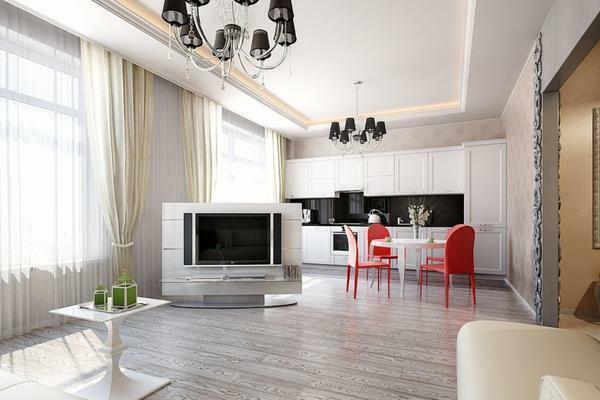 Combo Wohnküche - es ist eine gute Option, die ein Design in zwei Zimmern machen