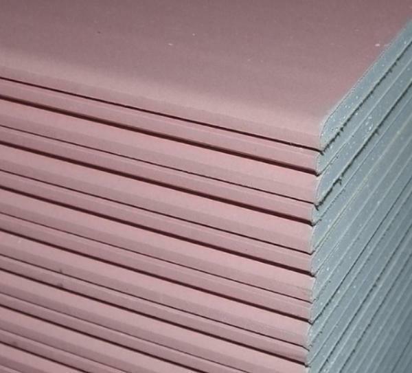 Refractory gypsum board has a gray color of the sheets, but it is marked in red