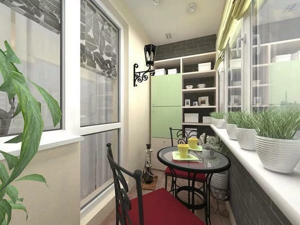 Loggia design: ideas for a balcony, arrangement and decoration, photo of the interior of 6 meters, cozy large decoration
