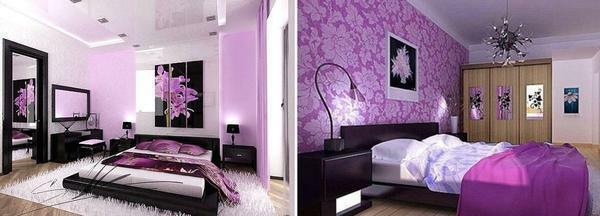 Black and white colors are best combined with lilac wallpaper
