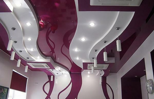 Beautiful ceilings from plasterboard - this is an original design, a special configuration, a bright color palette