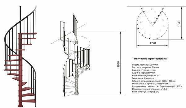 Spiralno stubište Dimenzije: Obračun na drugom katu sa svojim rukama, crteži, online kalkulatora, dizajn