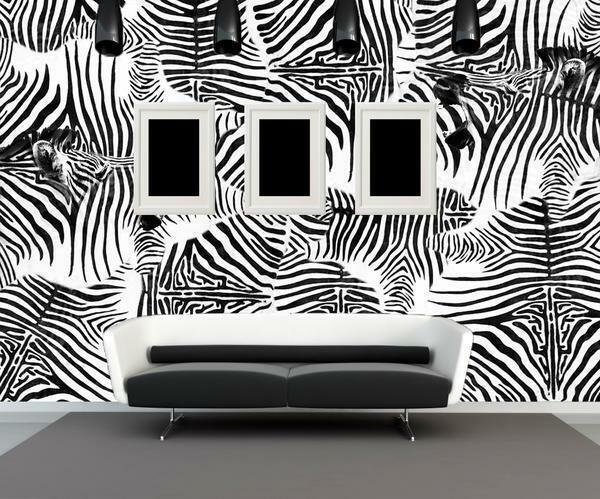 Wallpaper with imitation zebra skins ideally fit in the interior of the room, made in the style of high-tech